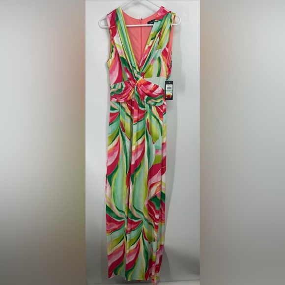 Jessica Howard Size 10 Sleeveless V-Neck Knot-Front Maxi Dress - Picture 3 of 5